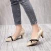 imageMona flying Womens Leather Elegant Pointed Toe Bowknot Pumps Ladies Kitten Heels Dressy Casual Office Work ShoesBeige Black