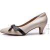 imageMona flying Womens Leather Elegant Pointed Toe Bowknot Pumps Ladies Kitten Heels Dressy Casual Office Work ShoesBeige Black