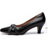 imageMona flying Womens Leather Elegant Pointed Toe Bowknot Pumps Ladies Kitten Heels Dressy Casual Office Work ShoesBlack