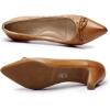 imageMona flying Womens Leather Elegant Pointed Toe Bowknot Pumps Ladies Kitten Heels Dressy Casual Office Work ShoesBrown