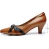 imageMona flying Womens Leather Elegant Pointed Toe Bowknot Pumps Ladies Kitten Heels Dressy Casual Office Work ShoesBrown Black