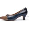imageMona flying Womens Leather Elegant Pointed Toe Bowknot Pumps Ladies Kitten Heels Dressy Casual Office Work ShoesCoffeenavy Blue
