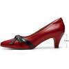imageMona flying Womens Leather Elegant Pointed Toe Bowknot Pumps Ladies Kitten Heels Dressy Casual Office Work ShoesRed Black