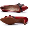 imageMona flying Womens Leather Elegant Pointed Toe Bowknot Pumps Ladies Kitten Heels Dressy Casual Office Work ShoesRed Black