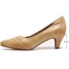 imageMona flying Womens Leather Pump Med Heel Pointed Toe Office Dress Shoes for LadiesApricot