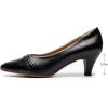 imageMona flying Womens Leather Pump Med Heel Pointed Toe Office Dress Shoes for LadiesBlackness