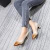 imageMona flying Womens Leather Pump Med Heel Pointed Toe Office Dress Shoes for LadiesBrown Beige