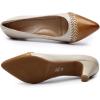 imageMona flying Womens Leather Pump Med Heel Pointed Toe Office Dress Shoes for LadiesBrown Beige