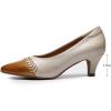 imageMona flying Womens Leather Pump Med Heel Pointed Toe Office Dress Shoes for LadiesBrown Beige