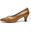 imageMona flying Womens Leather Pump Med Heel Pointed Toe Office Dress Shoes for LadiesChestnut