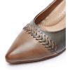 imageMona flying Womens Leather Pump Med Heel Pointed Toe Office Dress Shoes for LadiesCoffee Grey