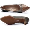 imageMona flying Womens Leather Pump Med Heel Pointed Toe Office Dress Shoes for LadiesCoffee Grey