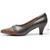 imageMona flying Womens Leather Pump Med Heel Pointed Toe Office Dress Shoes for LadiesCoffee Grey