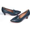 imageMona flying Womens Leather Pump Med Heel Pointed Toe Office Dress Shoes for LadiesDark Blue