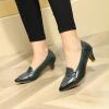 imageMona flying Womens Leather Pump Med Heel Pointed Toe Office Dress Shoes for LadiesDark Green