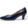 imageMona flying Womens Leather Pump Med Heel Pointed Toe Office Dress Shoes for LadiesNavy Blue
