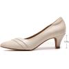imageMona flying Womens Leather Pump Med Heel Pointed Toe Office Dress Shoes for LadiesOffwhite