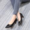 imageMona flying Womens Leather Pump Med Heel Pointed Toe Office Dress Shoes for LadiesPure Black