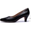 imageMona flying Womens Leather Pump Med Heel Pointed Toe Office Dress Shoes for LadiesPure Black