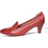imageMona flying Womens Leather Pump Med Heel Pointed Toe Office Dress Shoes for LadiesReddish