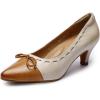 imageMona flying Womens Leather Elegant Pointed Toe Bowknot Pumps Ladies Kitten Heels Dressy Casual Office Work ShoesBrownbeige