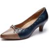 imageMona flying Womens Leather Elegant Pointed Toe Bowknot Pumps Ladies Kitten Heels Dressy Casual Office Work ShoesCoffeenavy Blue