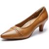 imageMona flying Womens Leather Pump Med Heel Pointed Toe Office Dress Shoes for LadiesChestnut
