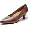 imageMona flying Womens Leather Pump Med Heel Pointed Toe Office Dress Shoes for LadiesChocolate