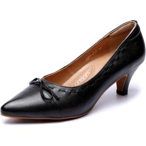 imageMona flying Womens Leather Elegant Pointed Toe Bowknot Pumps Ladies Kitten Heels Dressy Casual Office Work ShoesPitchdark