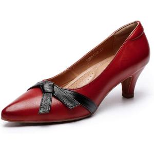 imageMona flying Womens Leather Elegant Pointed Toe Bowknot Pumps Ladies Kitten Heels Dressy Casual Office Work ShoesRed Black