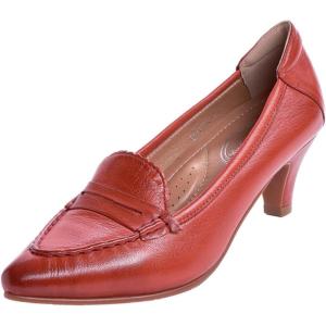 imageMona flying Womens Leather Pump Med Heel Pointed Toe Office Dress Shoes for LadiesReddish