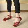imageMona flying Women Leather Tatianna Dress Sandals Closed Toe Low Heels Strappy Flats Summer Casual ShoesRed