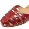 imageMona flying Women Leather Tatianna Dress Sandals Closed Toe Low Heels Strappy Flats Summer Casual ShoesRed