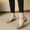 imageMona flying Women Leather Tatianna Dress Sandals Closed Toe Low Heels Strappy Flats Summer Casual ShoesSilver