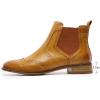 imageMona flying Womens Classic Leather Chelsea Boot Ankle High Fashion Low Heel Pull on Wingtip Brogue BootiesBrown