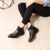 imageMona flying Womens Classic Leather Chelsea Boot Low Heel Pull on Ankle Booties Square ToeBlack