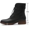 imageMona flying Womens Combat Boots Mid Calf Side Zipper Fashion Lace up Soft Leather Booties Low HeelBlack