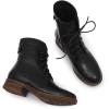 imageMona flying Womens Combat Boots Mid Calf Side Zipper Fashion Lace up Soft Leather Booties Low HeelBlack
