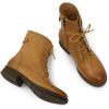 imageMona flying Womens Combat Boots Mid Calf Side Zipper Fashion Lace up Soft Leather Booties Low HeelBrown