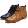 imageMona flying Womens Comfort Leather Laceup Oxfords Brogue Boots Ankle High Fashion Tie up Booties Low Heel Combat BootsBrown