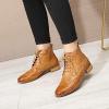 imageMona flying Womens Comfort Leather Laceup Oxfords Brogue Boots Ankle High Fashion Tie up Booties Low Heel Combat BootsBrown