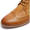 imageMona flying Womens Comfort Leather Laceup Oxfords Brogue Boots Ankle High Fashion Tie up Booties Low Heel Combat BootsBrown