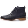 imageMona flying Womens Comfort Leather Laceup Oxfords Brogue Boots Ankle High Fashion Tie up Booties Low Heel Combat BootsDark Blue