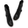 imageMona flying Womens Comfort Mid Calf Leather Booties Inside zip Fashion Round Toe Biker Boots Low Heel Dress Engineer BootsBlack