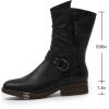 imageMona flying Womens Comfort Mid Calf Leather Booties Inside zip Fashion Round Toe Biker Boots Low Heel Dress Engineer BootsBlack