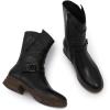 imageMona flying Womens Comfort Mid Calf Leather Booties Inside zip Fashion Round Toe Biker Boots Low Heel Dress Engineer BootsBlack