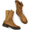 imageMona flying Womens Comfort Mid Calf Leather Booties Inside zip Fashion Round Toe Biker Boots Low Heel Dress Engineer BootsBrown
