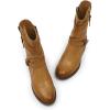 imageMona flying Womens Comfort Mid Calf Leather Booties Inside zip Fashion Round Toe Biker Boots Low Heel Dress Engineer BootsBrown