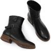 imageMona flying Womens Comfort Mid Calf Leather Booties Inside zip Fashion Round Toe Biker Boots Low Heel Dress Engineer BootsDeep Black