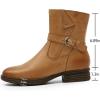imageMona flying Womens Comfort Mid Calf Leather Booties Inside zip Fashion Round Toe Biker Boots Low Heel Dress Engineer BootsTan